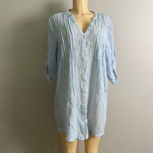 Club Z Collection Tunic Dress Womens Large Blue White Striped Short Sleeve NWT